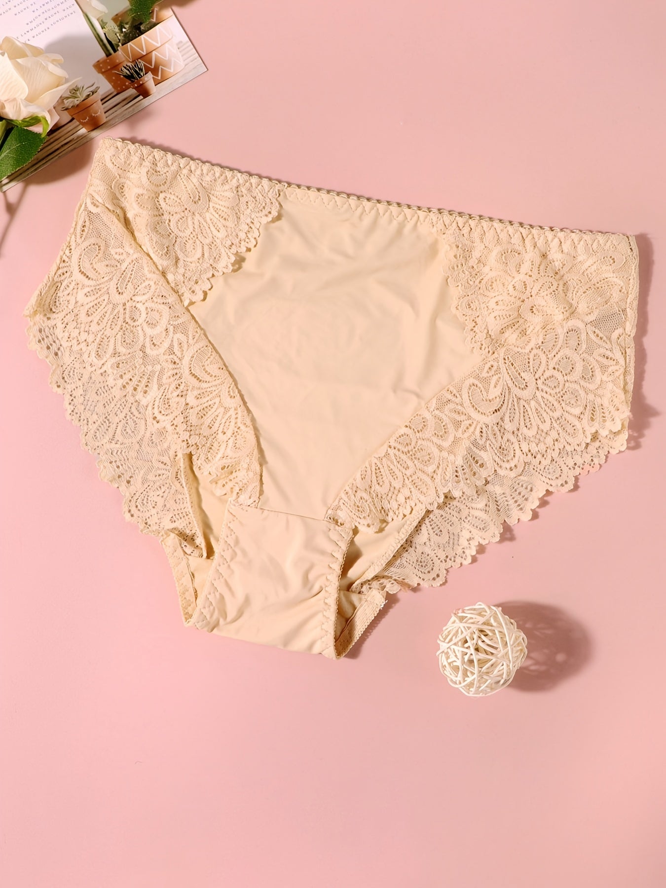 Lace Mid Waist Solid Panties Women's Plus Sexy Panties