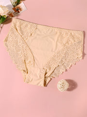 Lace Mid Waist Solid Panties Women's Plus Sexy Panties