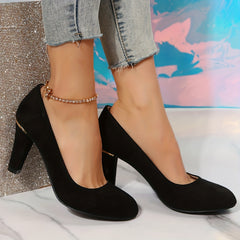 Metallic Block Heels Slip On Work Shoes Comfortable Dress Pumps