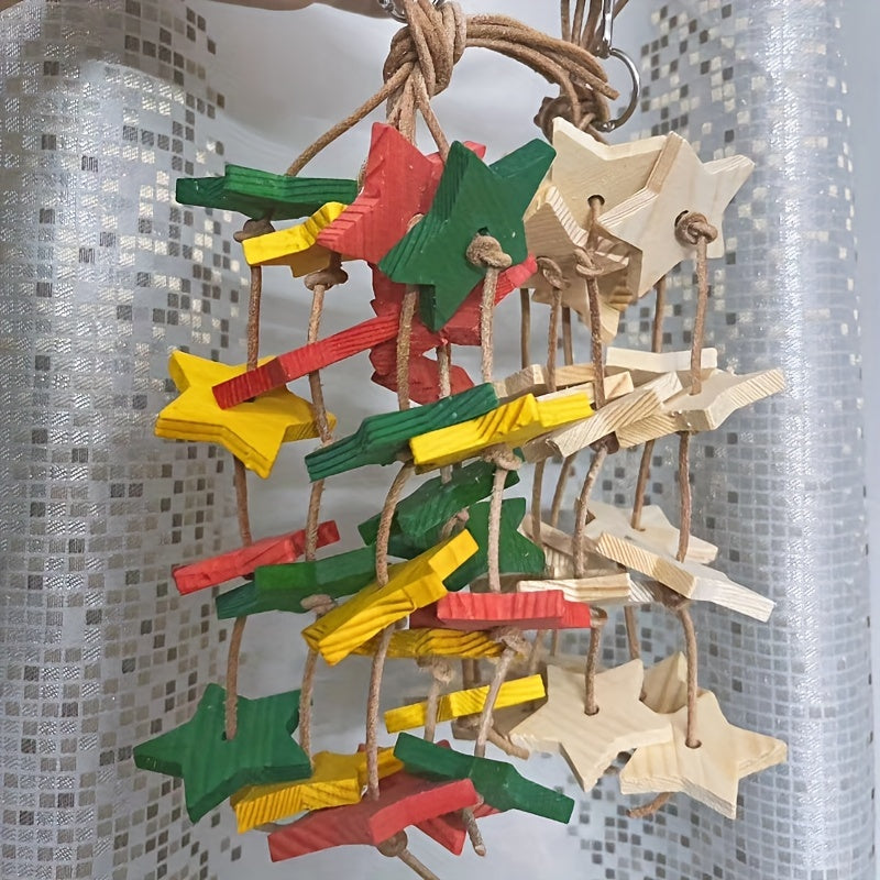 Wood Star Chewing Toy for Parrots - Beak Maintenance & Stimulation