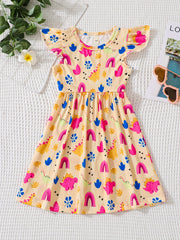 Rainbow Cactus Print Dress Girls Western Style Comfort Fit Summer Spring