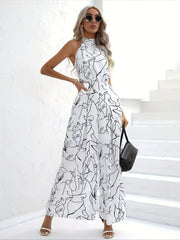 Printed Halter Neck Wide Leg Jumpsuit for Women