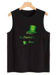 Hat & Letter Print Sleeveless Sports Vest Round Neck Stretchy Casual Top
