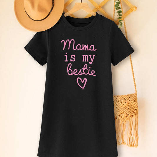 Toddler Girls Short Sleeve MAMA IS MY BESTIE Casual T Shirts Dress