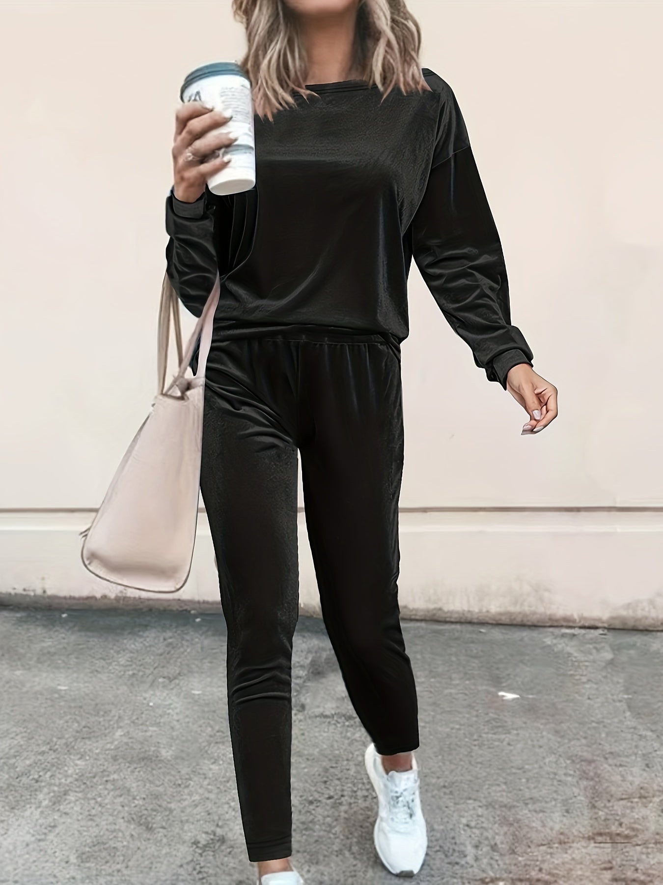 2pcs Long Sleeve Top & Pants Women's Activewear Set