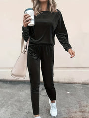 2pcs Long Sleeve Top & Pants Women's Activewear Set
