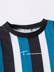 Boys Striped Casual Outfit Round Neck T shirt & Shorts For Summer Kids Clothes