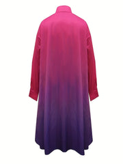 Plus Ombre Long Sleeve Collar Shirt Dress With Pocket