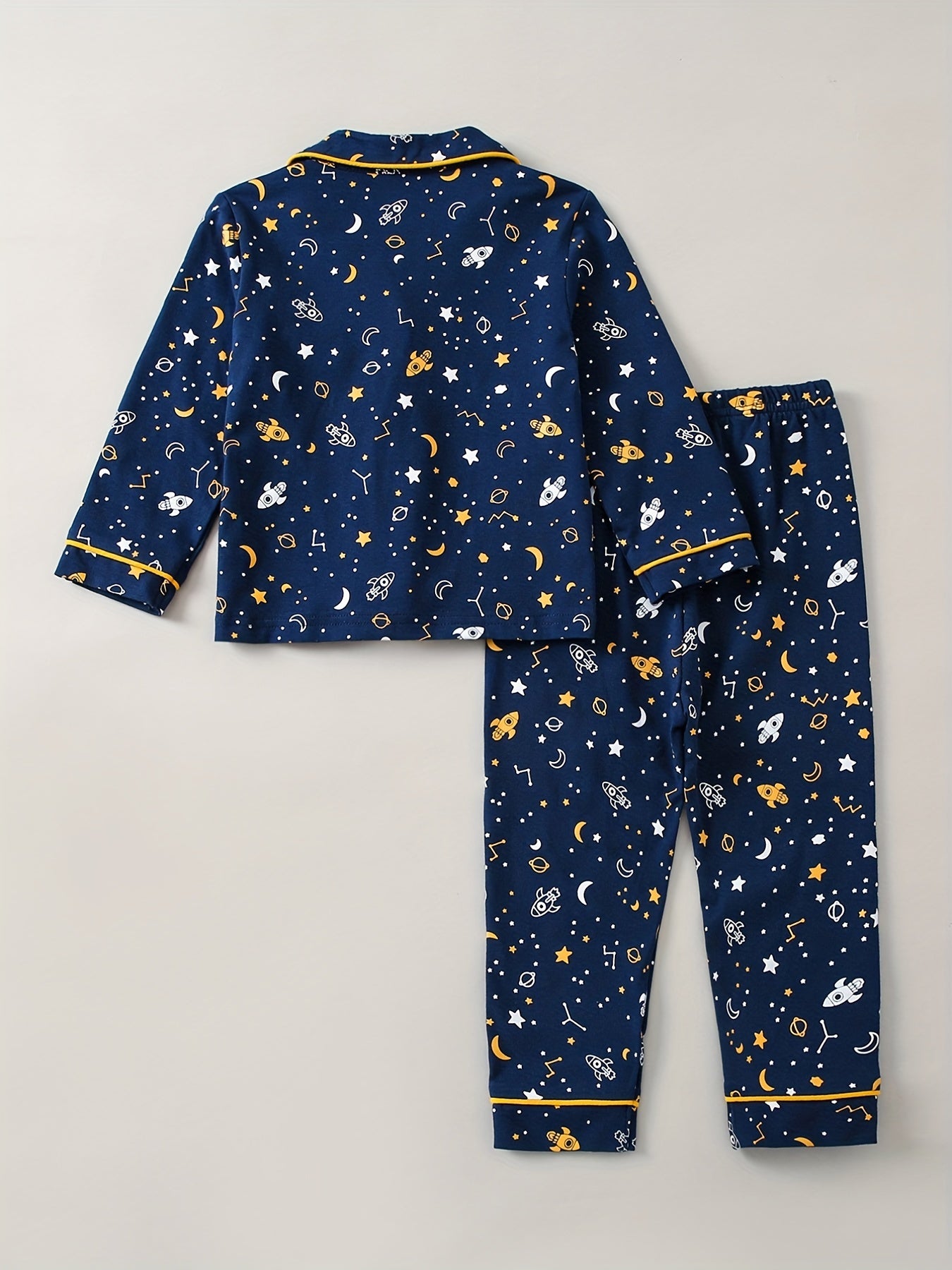 Boys Bear Print Pajama Set Long Sleeve Button Front Homewear PJ Set