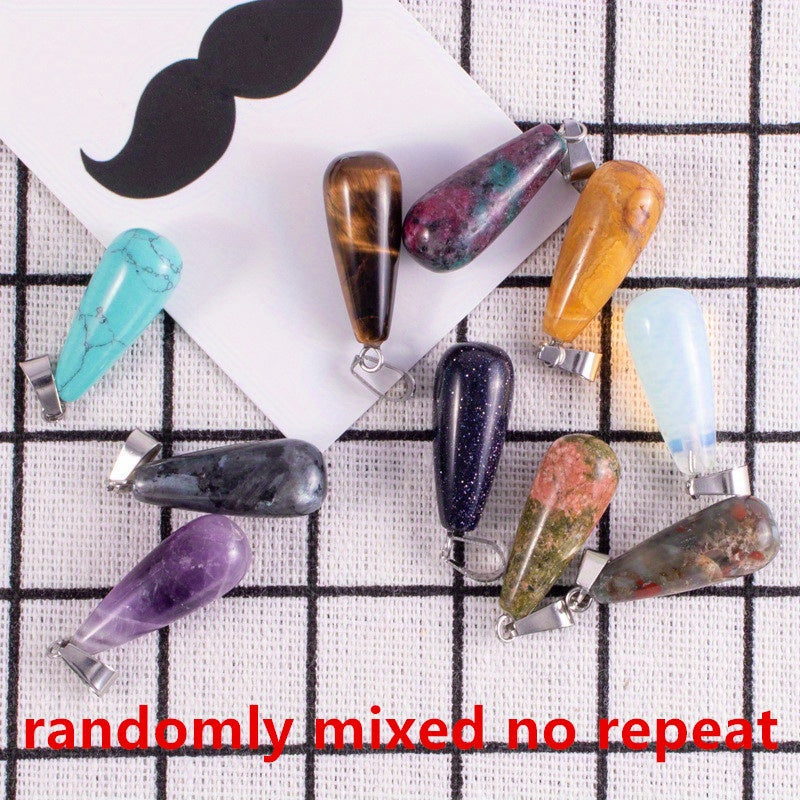 5pcs Stone Pendant Oval Long Tears Water Drop Chakra Charm Semi Precious Gemston