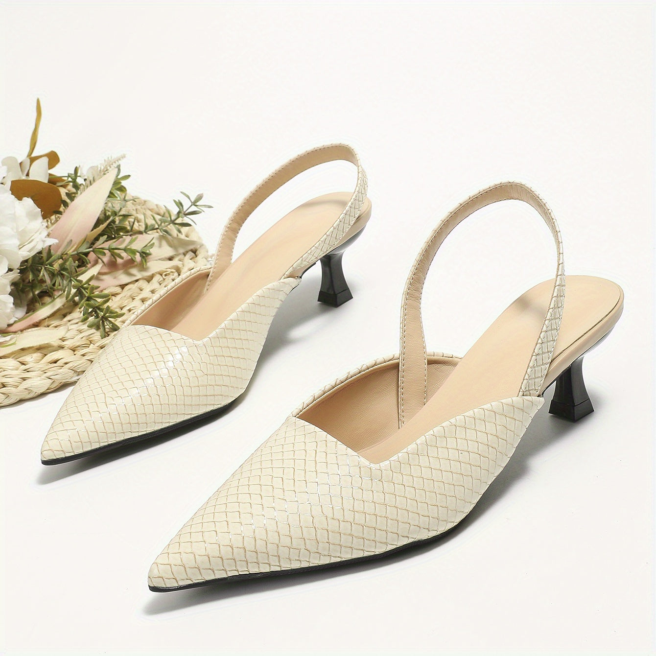 Women's Snakeskin Pattern Kitten Heel Slingback Sandals