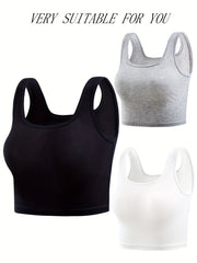 3 Ribbed Tank Tops Crew Neck Sleeveless Top Women's Lingerie