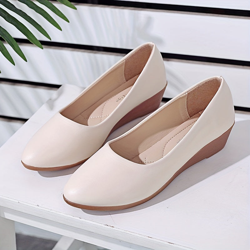 Women's Wedge Slip On Soft Sole Faux Leather Shoes