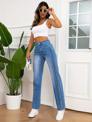 Loose Straight Leg Jeans Washed Blue Denim Pants