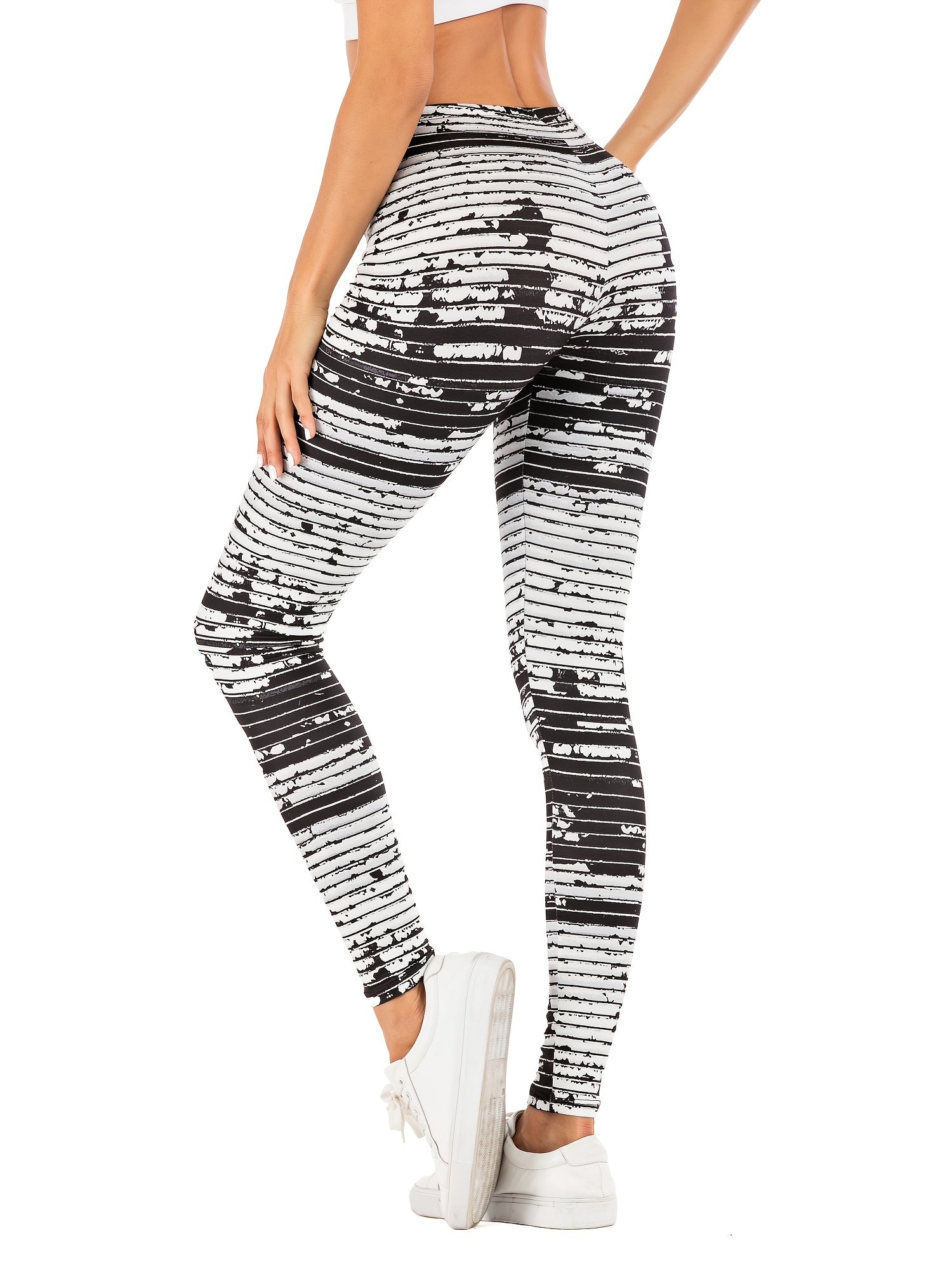Women's Floral Stripe Yoga Pants High Waist Leggings
