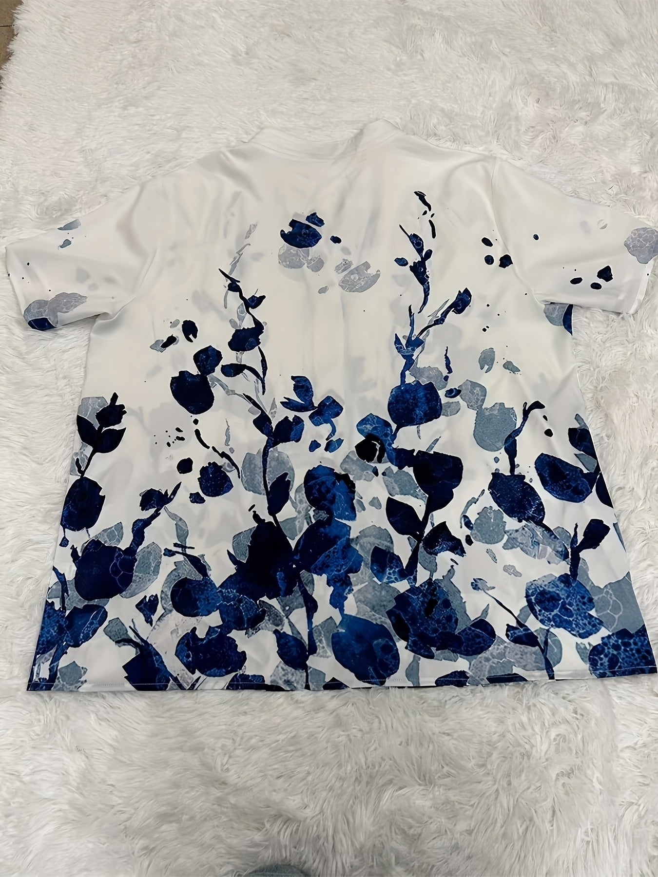 Women's Plus Floral Print Short Sleeve Button Up V Neck Blouse