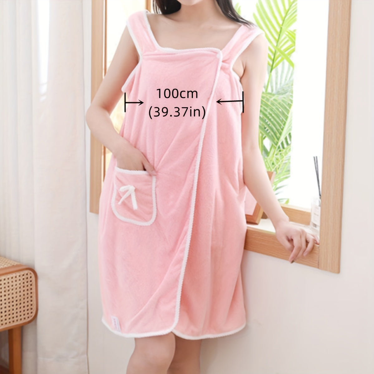 Coral Velvet Bath Skirt with Bowknot Absorbent Quick Drying Bathrobe