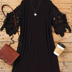 Cold Shoulder Lace V Neck Stretch Dress
