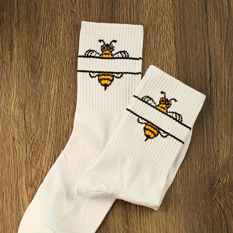 Cartoon Bee Print Socks Women's Mid Tube Stockings