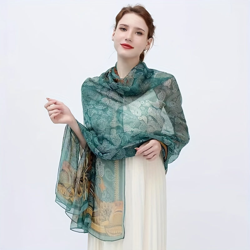 Leaf Paisley Print Scarf Thin Breathable Shawl Solid Head Wrap