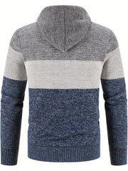 Men's Sherpa Lined Hooded Jacket Thickened Warm Casual Knitted Cardigan