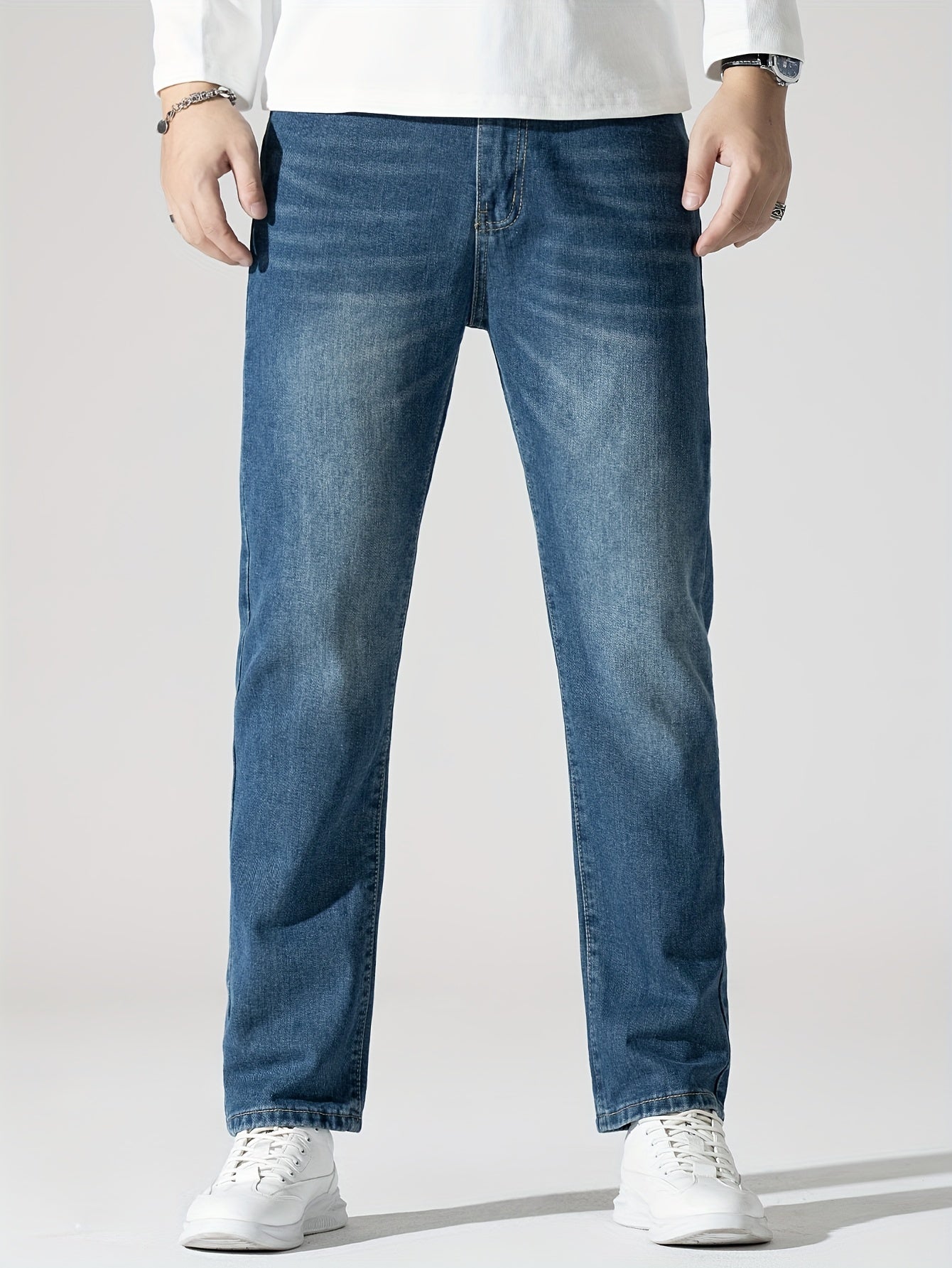 Mens Regular Washed Denim Pants Casual Street Style All Match Jeans