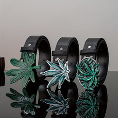 Men's Green Maple Leaf Buckle PU Leather Belt Casual Waist Belt