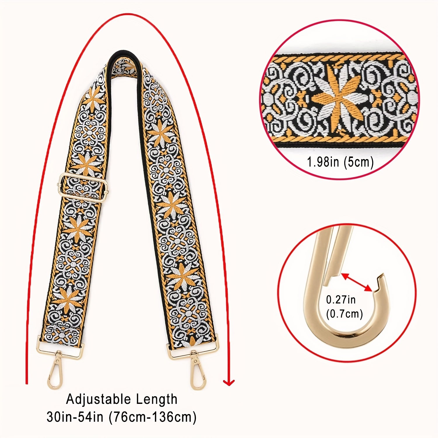 Vintage Pattern Bag Strap Reusable Adjustable Shoulder Bag Strap