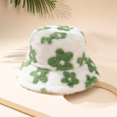 Flower Print Bucket Hat Candy Warm Basin Hat