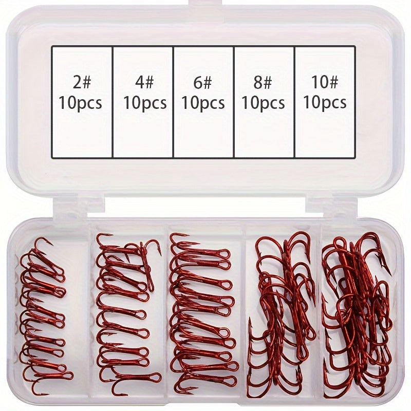 50pcs High Carbon Steel Fishing Hooks Treble Hooks for Saltwater Freshwater