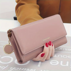 Maroon Long Wallet Women's Casual Synthetic Leather Tri Fold Zipper Closure