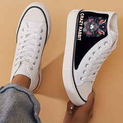 Women's Rabbit & Letter High Top Canvas Shoes Lace Up