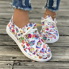 Women's Cartoon Figure & Eggs Print Sneakers Soft Sole Casual Flats