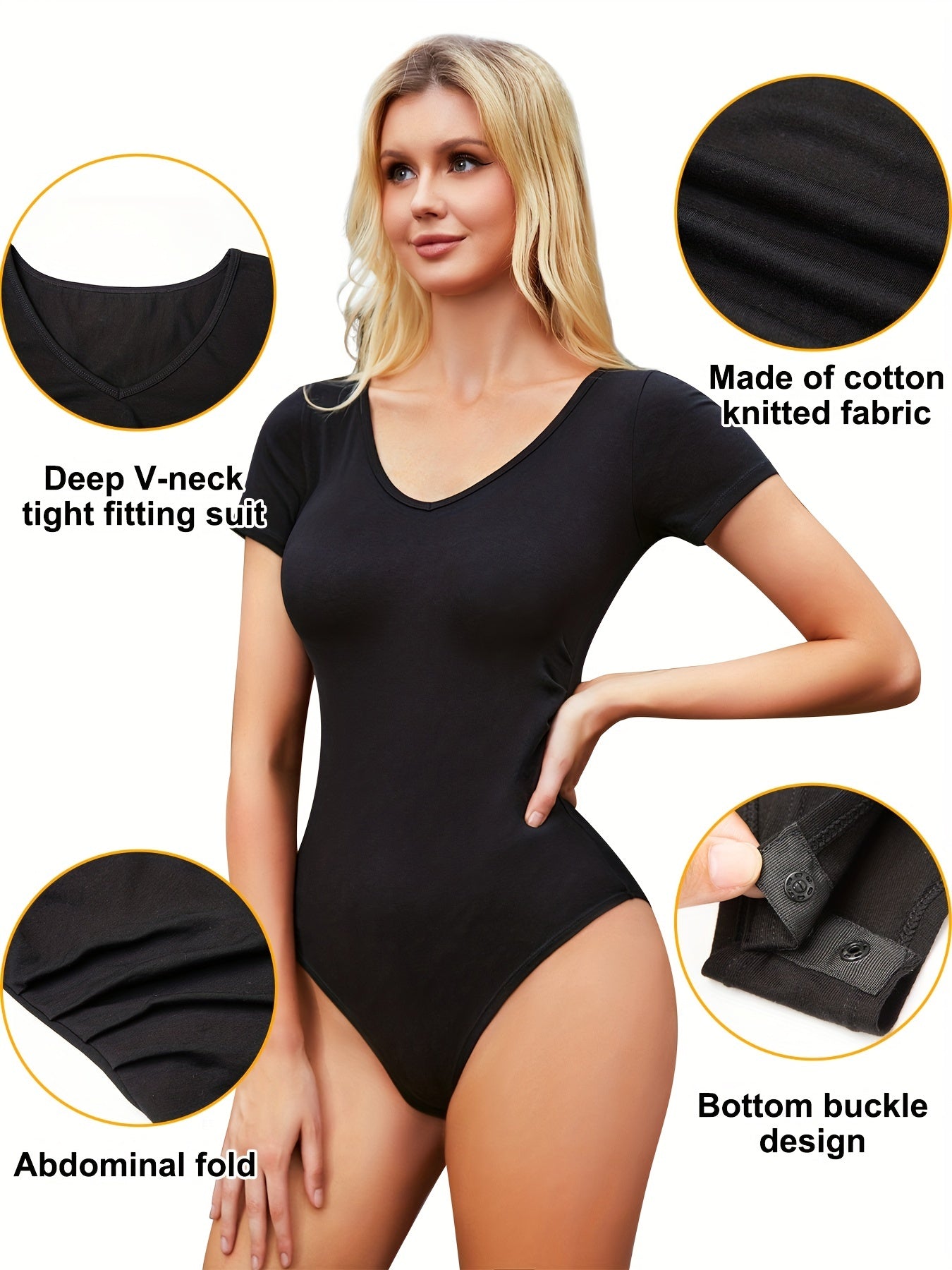 Short Sleeve V Neck Shaping Bodysuit Tummy Control Body Shaper