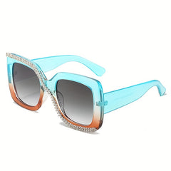 Men's Square Frame Sunglasses w/ Artificial Diamonds Anti UV400