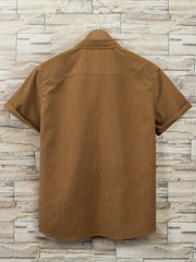 Solid Print Men's Casual Short Sleeve Shirt With Chest Pocket