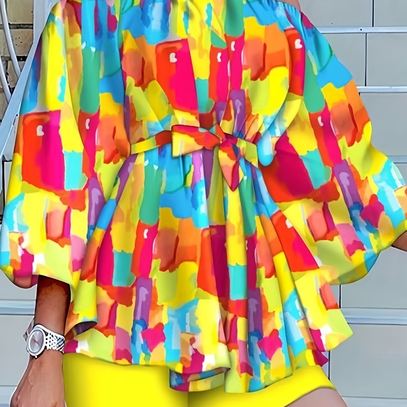 Off Shoulder Top & Shorts Set With Belt