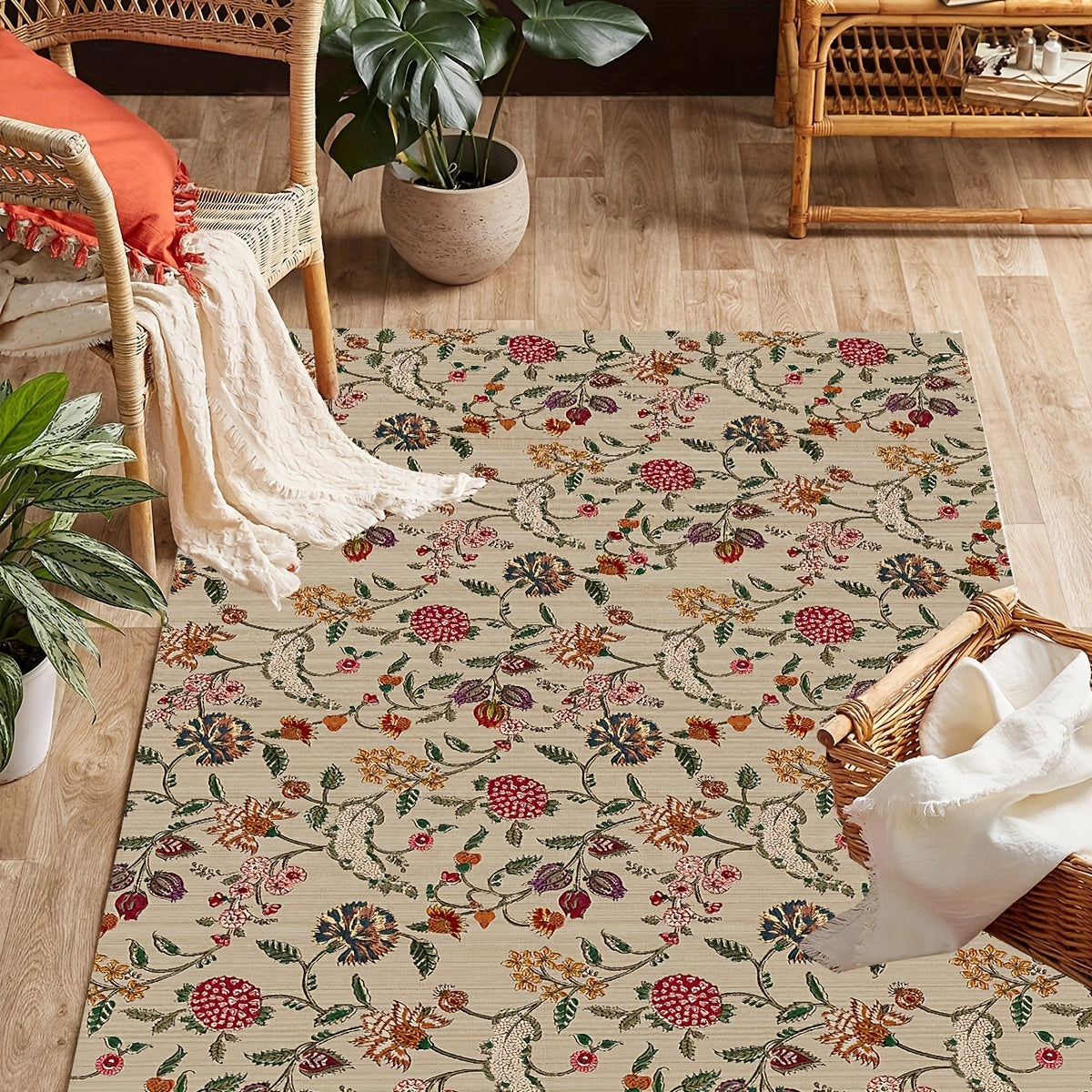 Luxuriant Flowers Pattern Sponge Rug Hallway Entrance Doormat Carpet