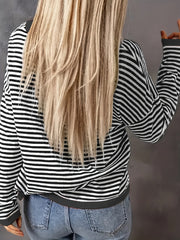 Striped Print Knit Sweater Crew Neck Drop Shoulder Sweater