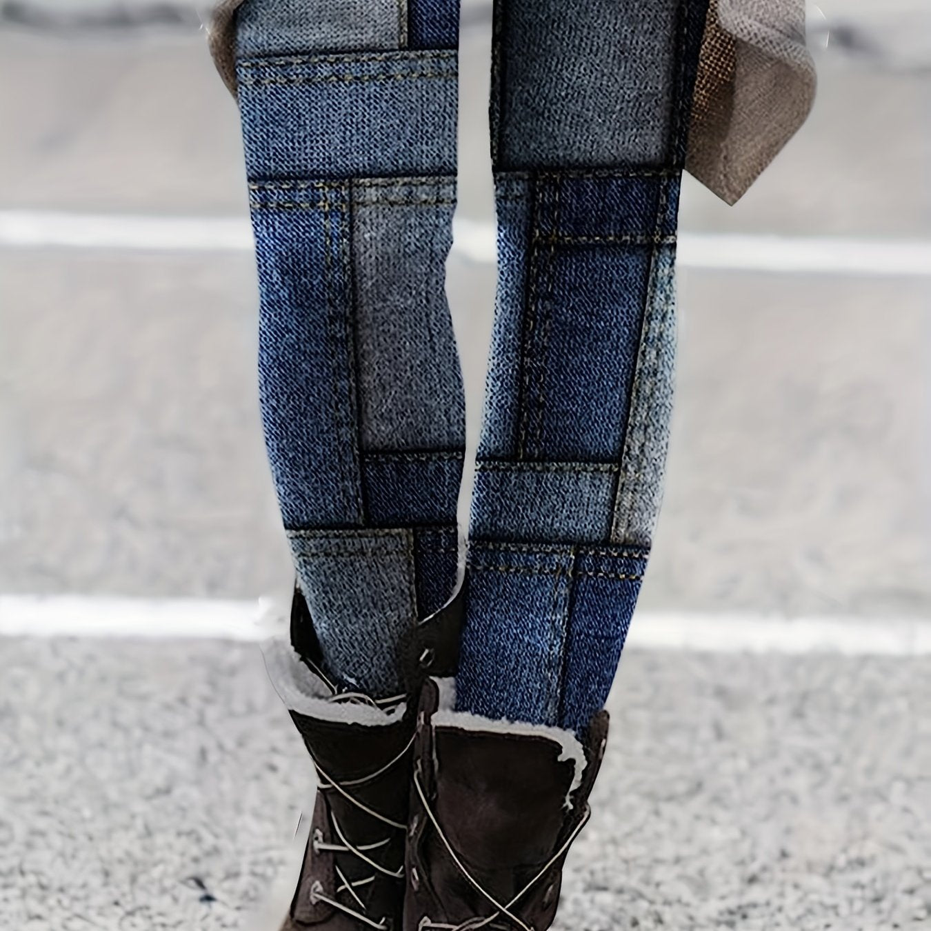 Patchwork Print Skinny Leggings High Waist Stretchy Leggings