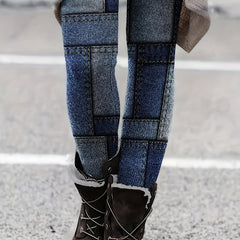 Patchwork Print Skinny Leggings High Waist Stretchy Leggings