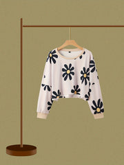 Women's Plus Floral Print Drop Shoulder Long Sleeve Round Neck Top & Shorts Set