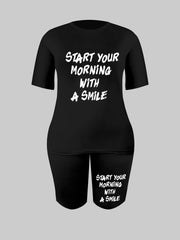 Casual Two-piece Set Crew Neck Short Sleeve Tee & Slim Shorts