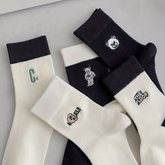 5 Pairs Cartoon Bear Embroidered Socks Women's Stockings