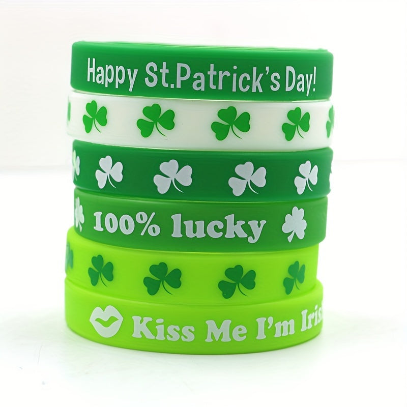 6pc Green Silicone Bracelet Linen Flag Irish Gift Shamrock Bracelet