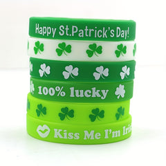 6pc Green Silicone Bracelet Linen Flag Irish Gift Shamrock Bracelet