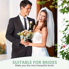 Bridal Veil with Double Ribbon Edges & Comb - Perfect Gift for Brides