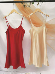 2pcs Satin Sleep Dresses Crew Neck Nightdress Women's Sleepwear