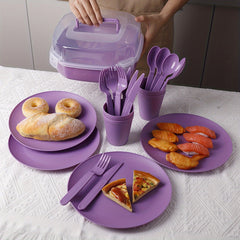21pcs Outdoor Picnic Cutlery Set with Storage Box