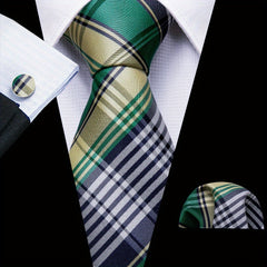 Barry Wang Green Silk Tie Set - Formal & Casual Business